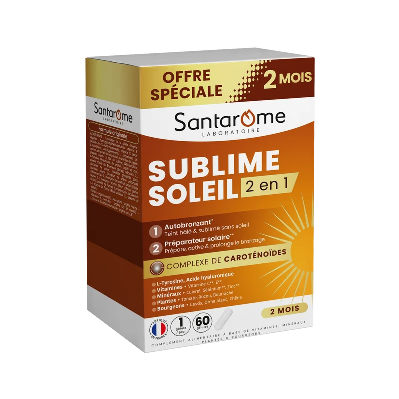 Sublime Soleil 2 en 1 – Autobronzant et Préparateur solaire – 60 gélules 2 mois