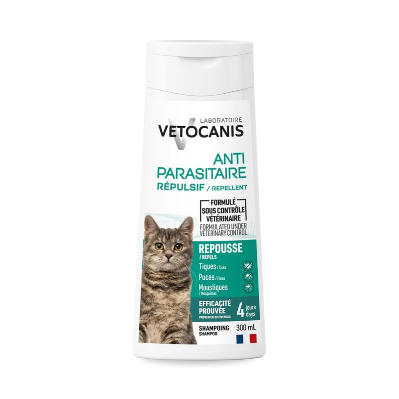 Shampoing Anti-Puces Tiques et Moustiques Répulsif Chat 300ml