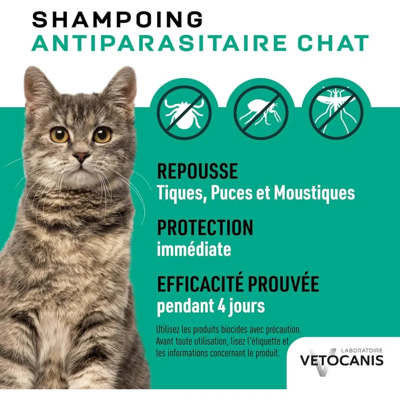 Shampoing Anti-Puces Tiques et Moustiques Répulsif Chat 300ml