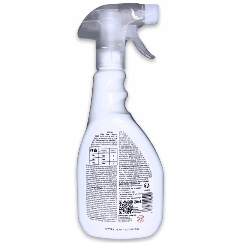 Spray Antiparasitaire Répulsif pour Chien 500ml