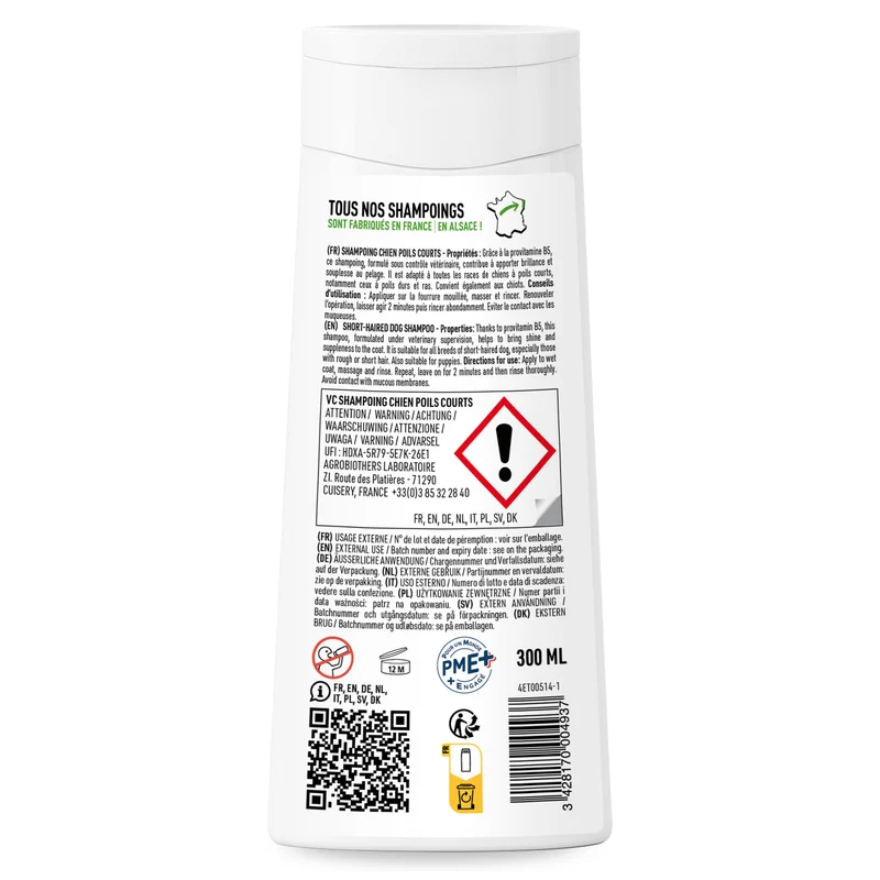 Shampoing Poils Courts pour Chien, Pamplemousse. 300ml