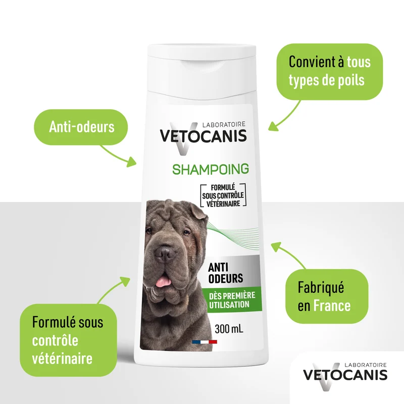 Shampoing Professionnel Anti-Odeurs pour Chien. 300ml