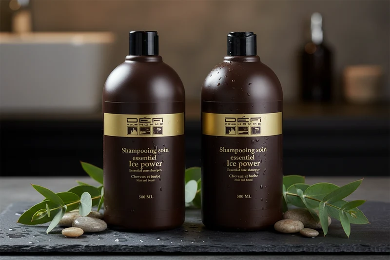 DÉFI POUR HOMME – DUO Shampoing Soin Essentiel Ice Power – Cheveux & Barbe – 500 ml