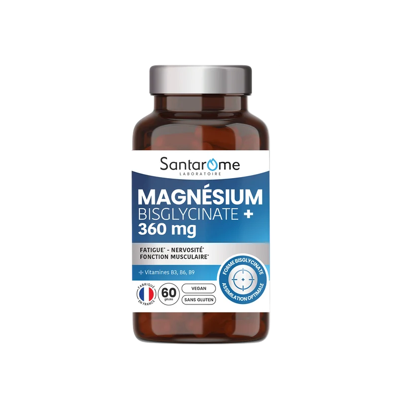 Magnésium Bisglycinate + 360 mg + Vitamines B3/B6/B9 - 60 Gélules