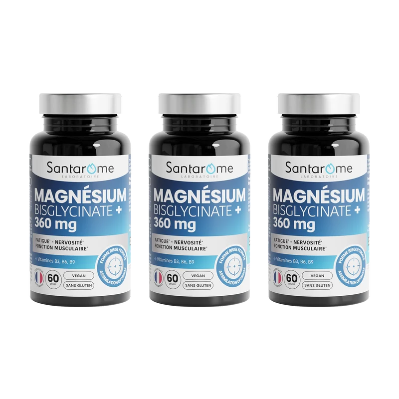 Magnésium Bisglycinate + 360 mg + Vitamines B3/B6/B9 - 60 Gélules