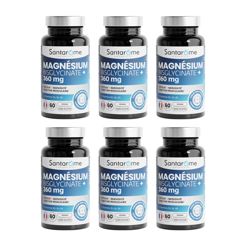 Magnésium Bisglycinate + 360 mg + Vitamines B3/B6/B9 - 60 Gélules