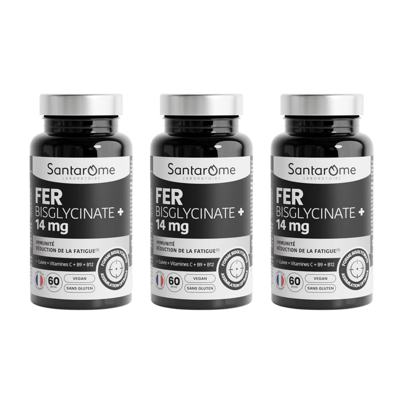 Fer Bisglycinate 14 mg + Cofacteurs (Vit. C, B9, B12) - 60 Gélules