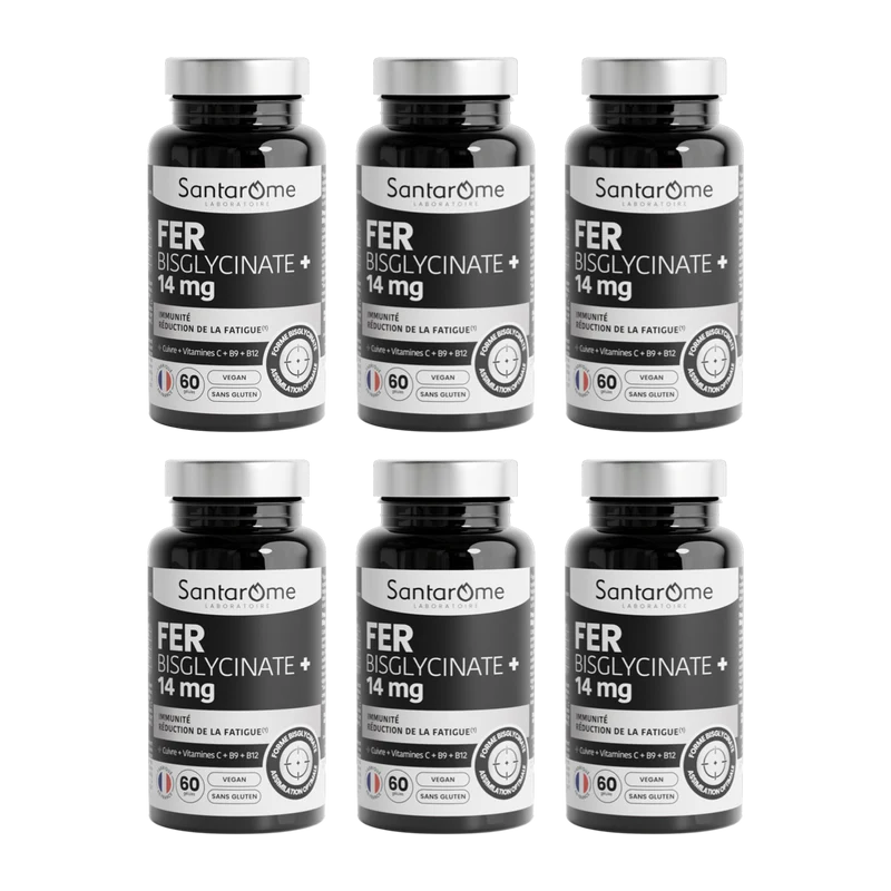 Fer Bisglycinate 14 mg + Cofacteurs (Vit. C, B9, B12) - 60 Gélules