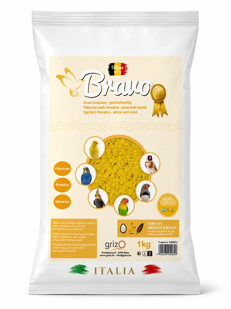 Aliment aux œufs Bravo Champion 1 kg - Jaune semi-humide
