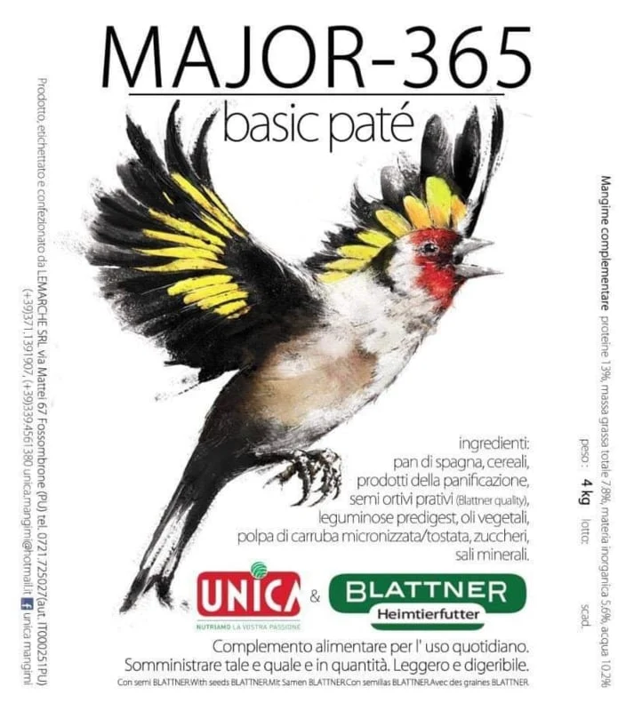 Major 365 (pâté basique) 5 kg - Unica & Blattner - Nourriture polyvalente pour œufs de chardonneret