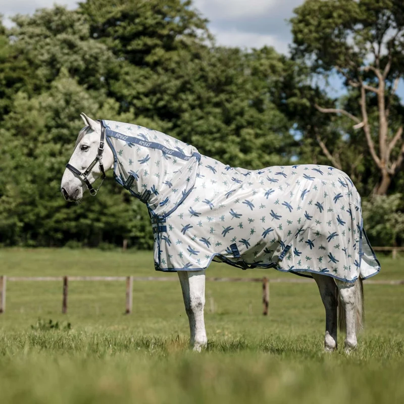 Amigo Couverture Anti-Mouches Integrated Dragonfly Print/Silver/Blue/Sage