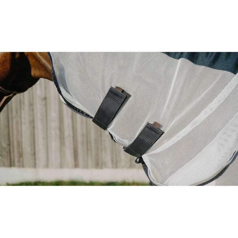 EQUITHÈME Couverture Anti-Mouches Flycool Combo avec Couvre-cou Marine/Blanc
