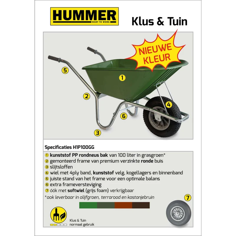 Hummer Brouette Pneu gonflable Grasgroen