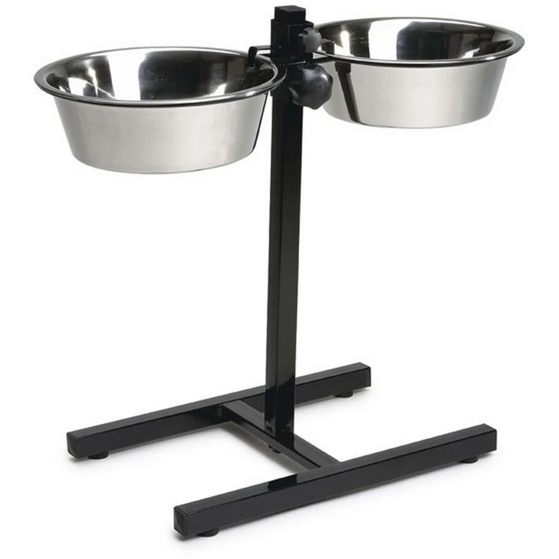 Beeztees Porte-Écuelle pour 2 Gamelles en Acier Inoxydable Noir