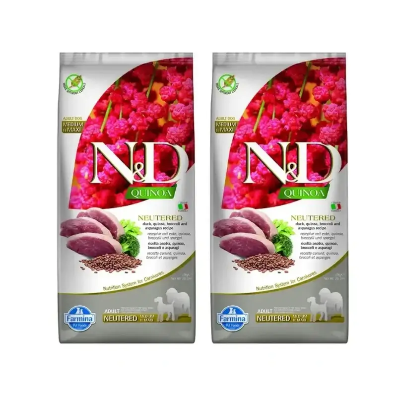 Farmina N&D Dog Quinoa Neutered Neutered Duck Medium Maxi 12Kg, Dog Food, Pack Of 2