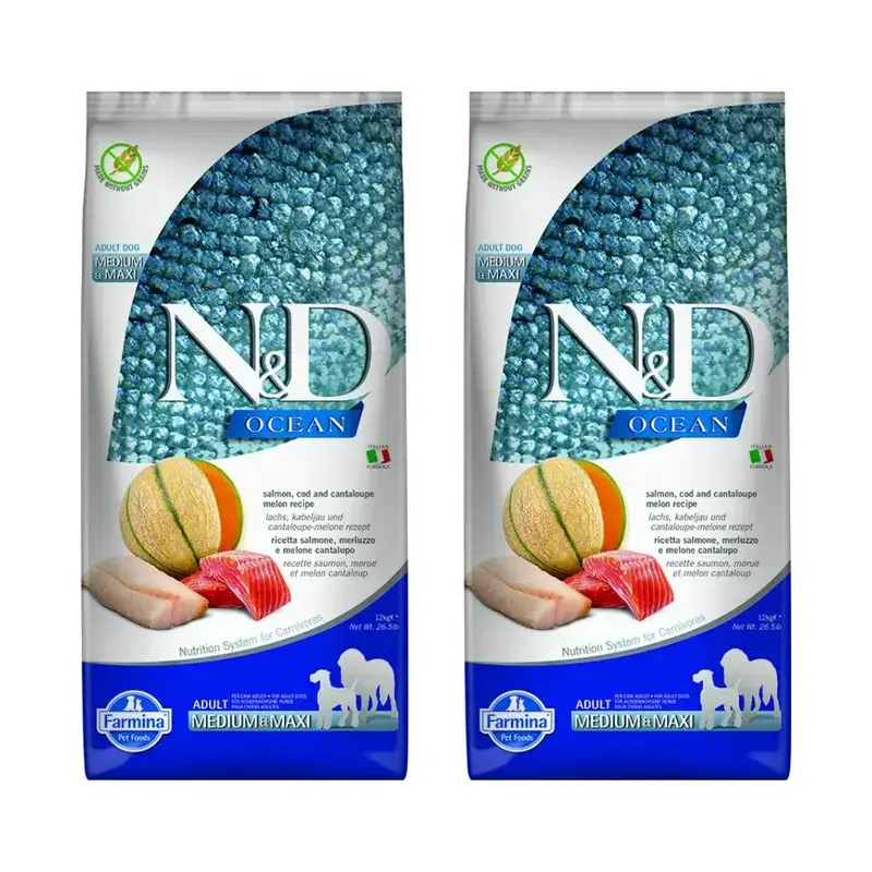 Farmina N&D Dog Ocean Salmon Codfish Medium Maxi 12Kg, Dog Food, Pack Of 2