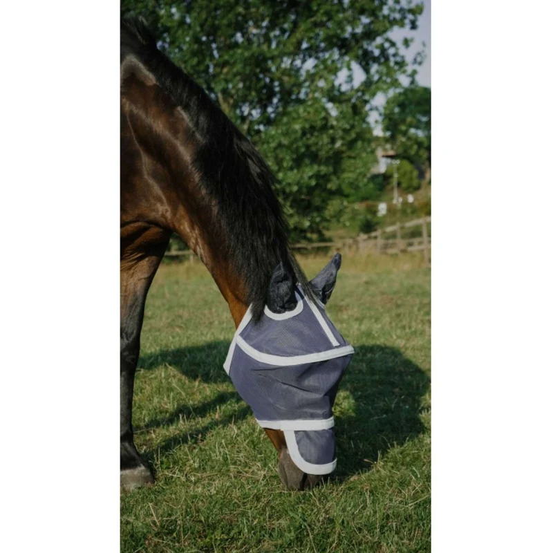 EQUITHÈME Masque Anti-Mouches Hoop avec Protection UV Marin