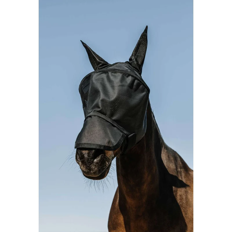 EQUITHÈME Masque Anti-Mouches Protec avec Protection UV Noir