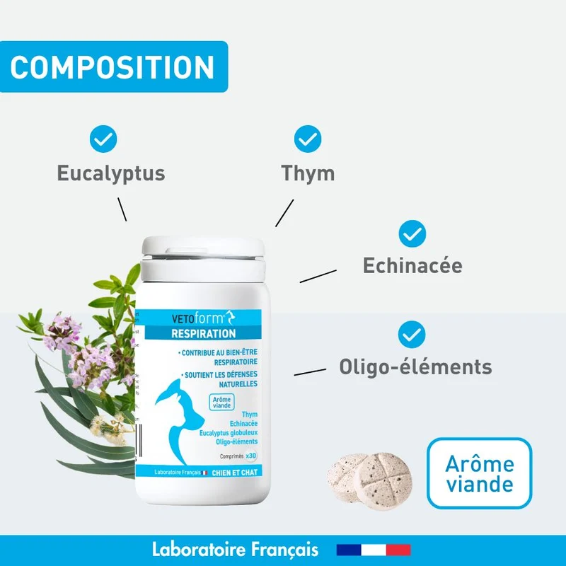 Aliment complémentaire - Respiration chat et chien - 30 comprimés