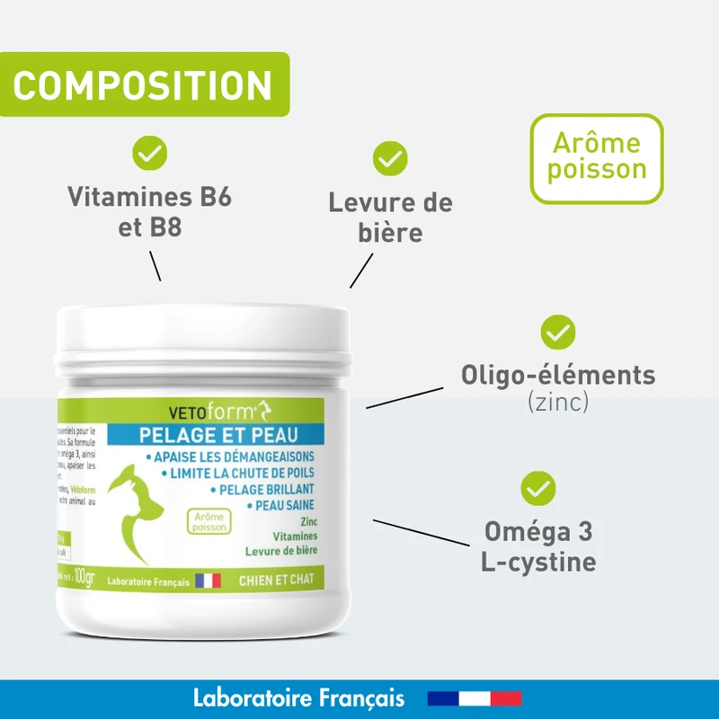 Aliment complémentaire - Pelage et peau chat et chien - 100gr