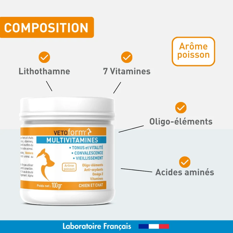 Aliment complémentaire- Multivitaminés chat et chien - 100g