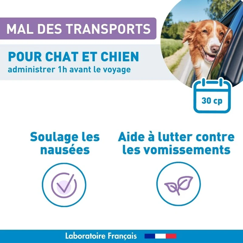 Calmant Mal des transports chien et chat - 30 cp