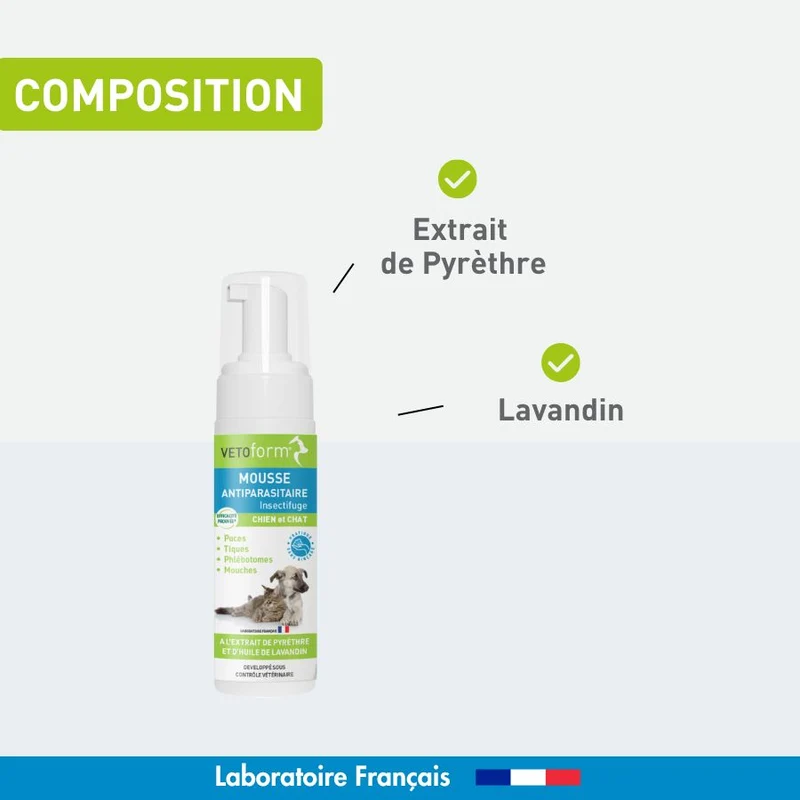 Mousse antiparasitaire répulsive chien et chat - 150ml