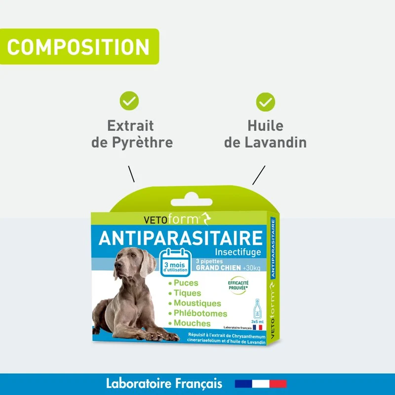 Antiparasitaire Grand chien - 5 pipettes