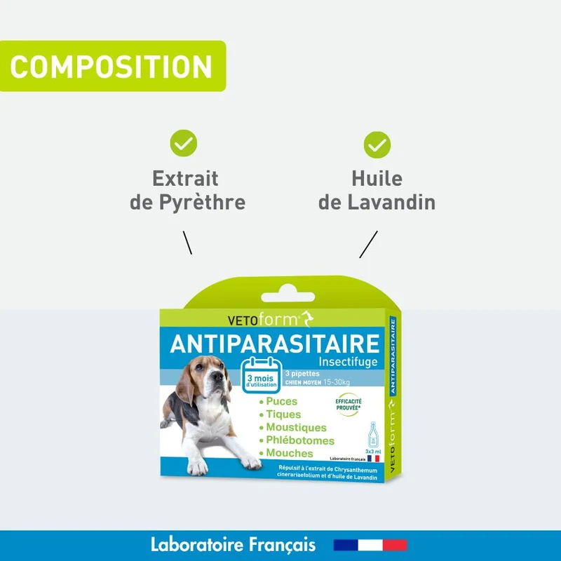 Antiparasitaire chien moyen - 3 pipettes