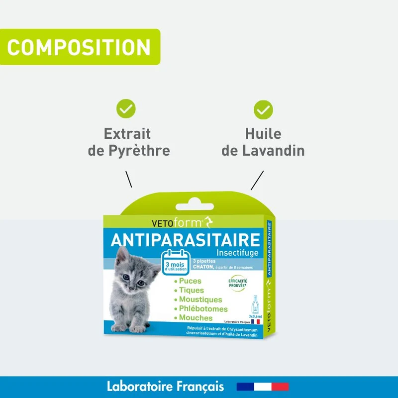 Antiparasitaire chaton - 3 pipettes