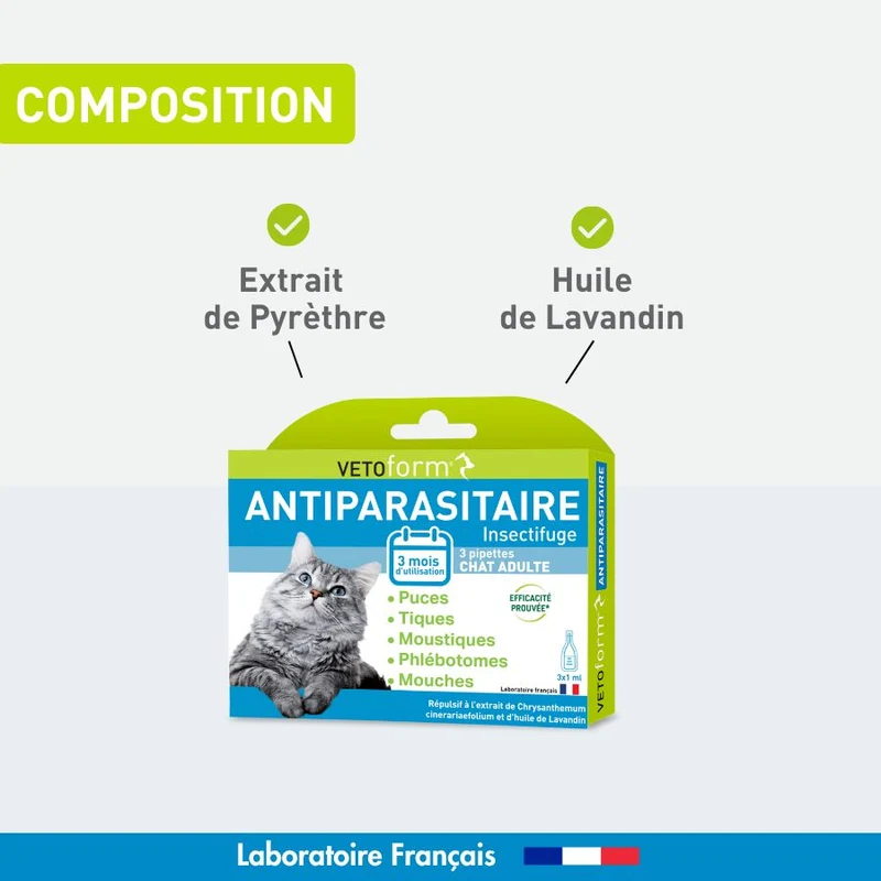 Antiparasitaire chat - 3 pipettes