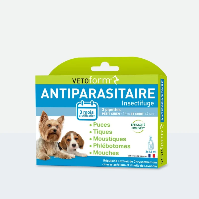 Antiparasitaire petit chien et chiot - 3 pipettes