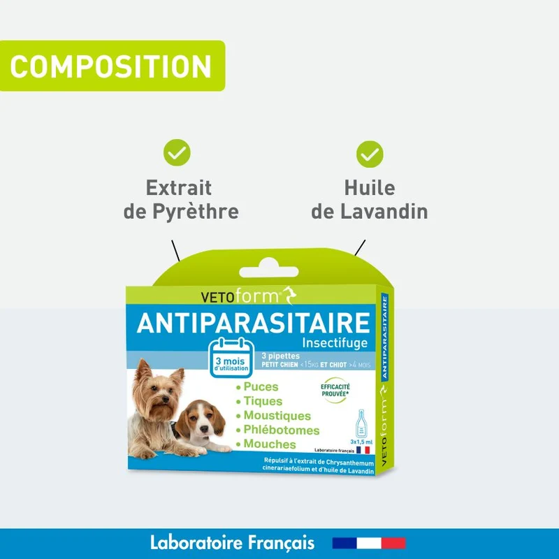 Antiparasitaire petit chien et chiot - 3 pipettes