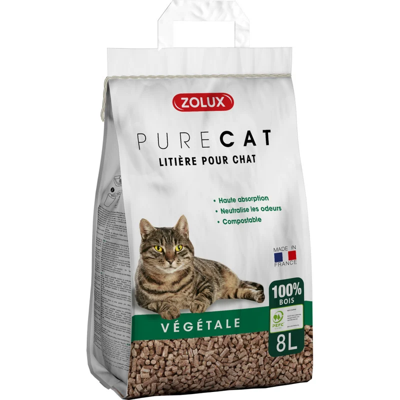 ZOLUX Litière PureCat Végétale Granulés Bois 8L