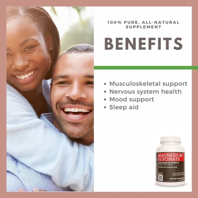 Glycinate de magnésium avec mélange d'herbes 1000 mg 60 capsules végétaliennes