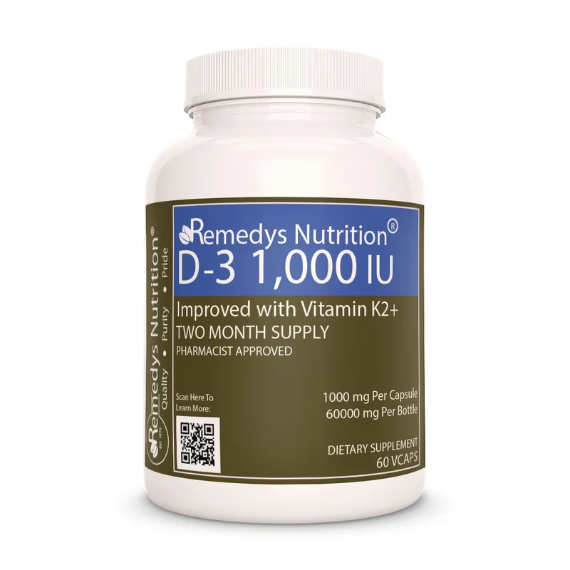 Vitamine D-3 avec mélange exclusif - 1000 UI, 60 capsules végétaliennes