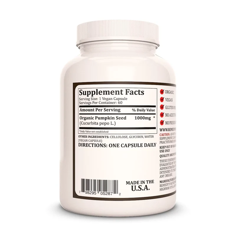 Graines de courge 1000 mg, 60 capsules végétaliennes