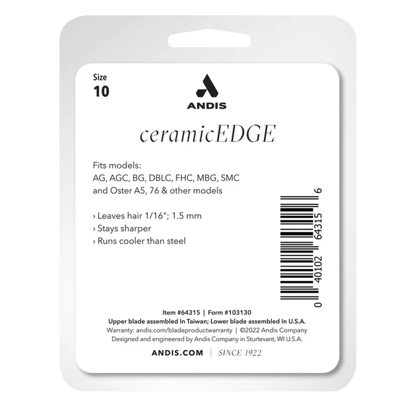 Andis CeramicEdge Detachable Clipper Blade Size 10 for Dogs & Cats 1.5mm