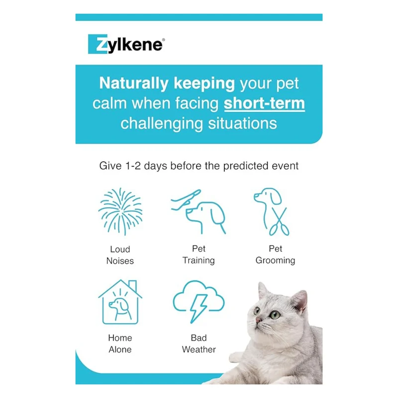 Vetoquinol Zylkene Calming Supplements For Cats & Dogs Up to 10KG 75mg 20 Capsules