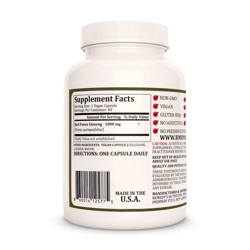 Ginseng Panax rouge 1000 mg, 60 gélules végétaliennes
