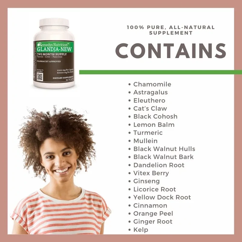 Vitamines pour glandes GlandJa-New™ 1000 60 mg, XNUMX capsules végétaliennes