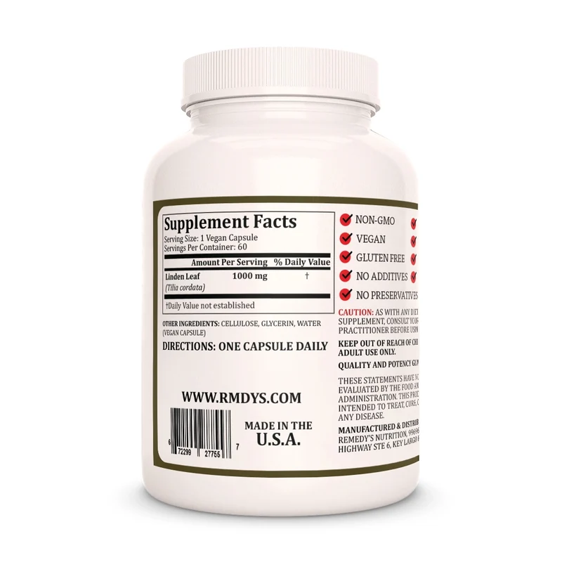 Feuille et fleur de tilleul 1000 mg, 60 capsules végétaliennes