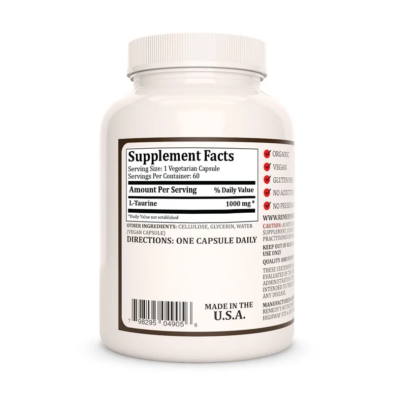 Acide aminé L-Taurine 1000 mg, 60 capsules végétaliennes