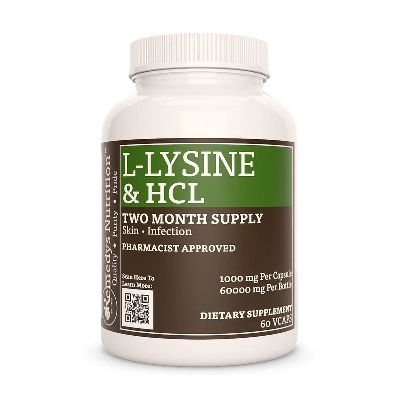 L-Lysine et HCL 1000 mg, 60 capsules végétaliennes