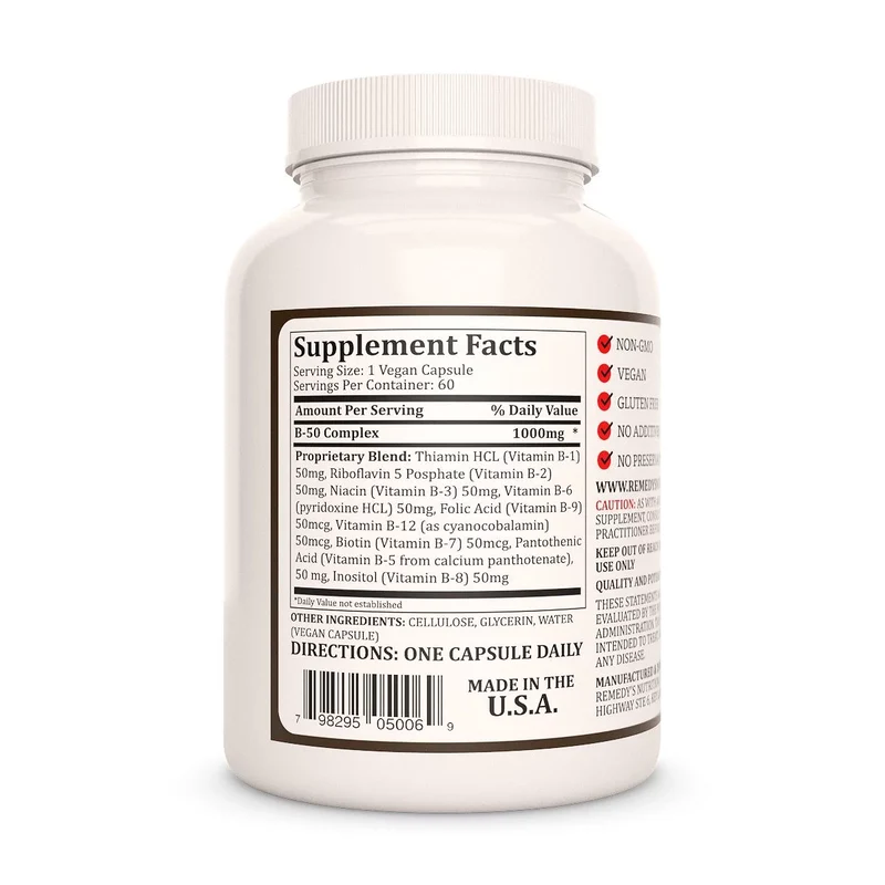 Complexe de vitamine B-50 - 1000 mg, 60 capsules végétaliennes