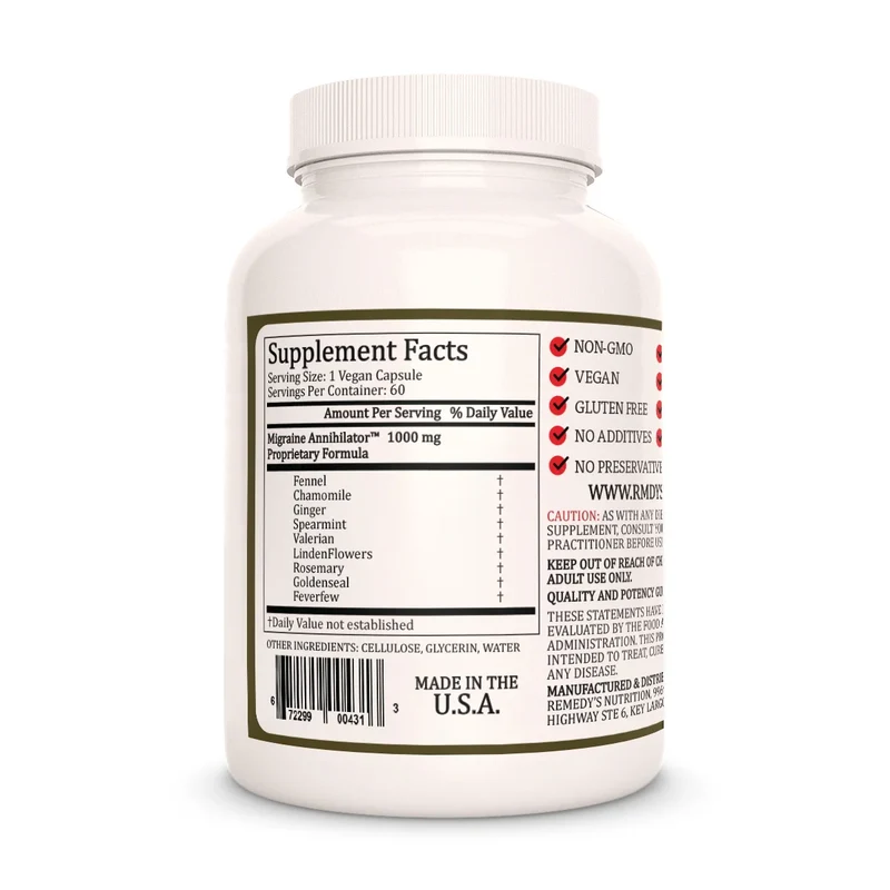 Vitamines Migraine Annihilator™ pour les migraines 1000 60 mg, XNUMX capsules végétaliennes