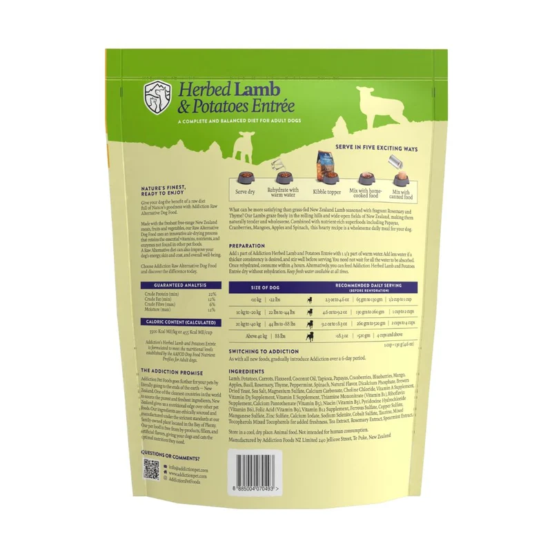 Addiction Herbed Lamb & Potatoes Grain-Free Air-Dried Dog Food 910G