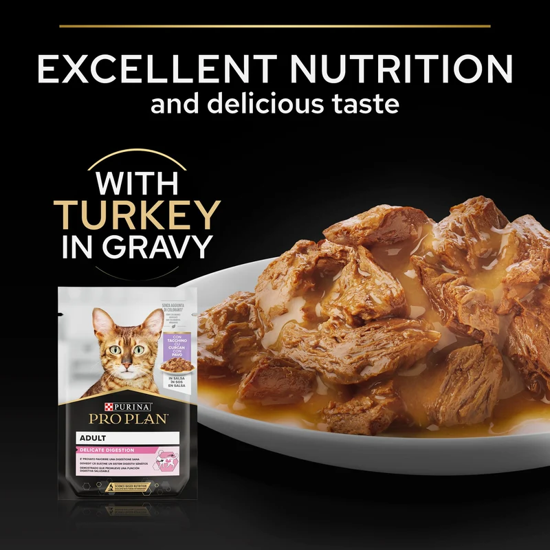 PURINA Pro Plan Adult With Delicate Digestion Wet Cat Food With Turkey & Ocean Fish In Gravy 10X85G