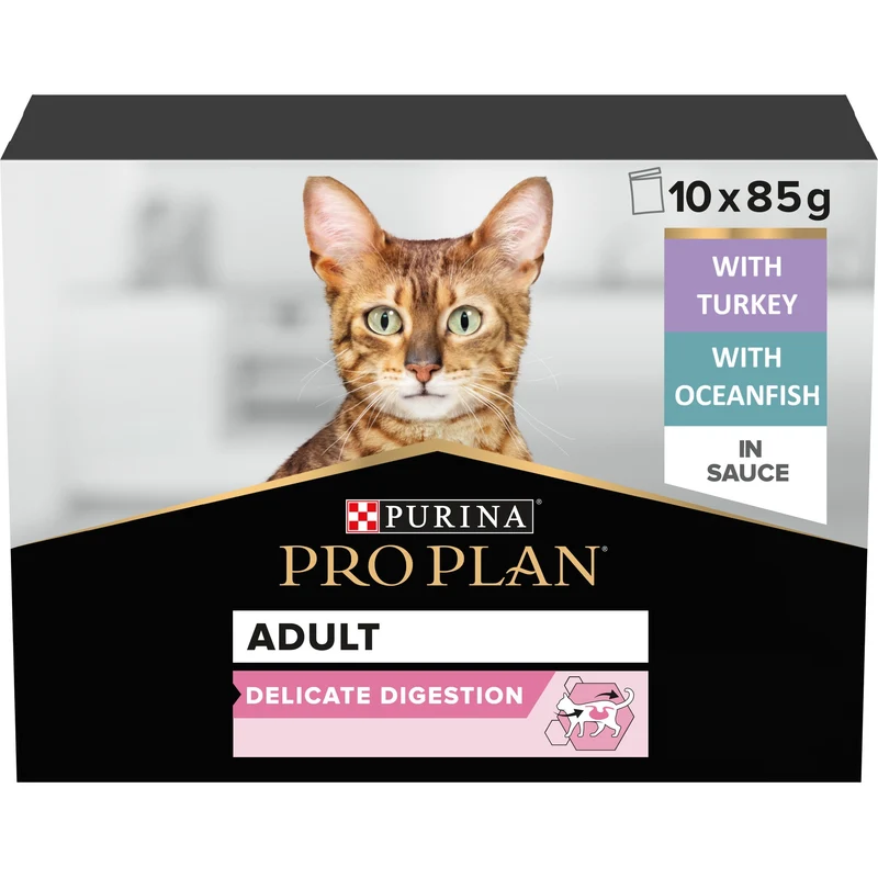 PURINA Pro Plan Adult With Delicate Digestion Wet Cat Food With Turkey & Ocean Fish In Gravy 10X85G