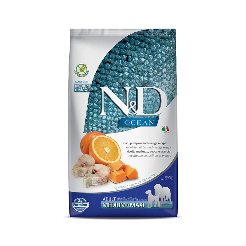 Farmina N&D Ocean Herring & Orange Medium & Maxi Grain-Free Adult Dry Dog Food 12KG